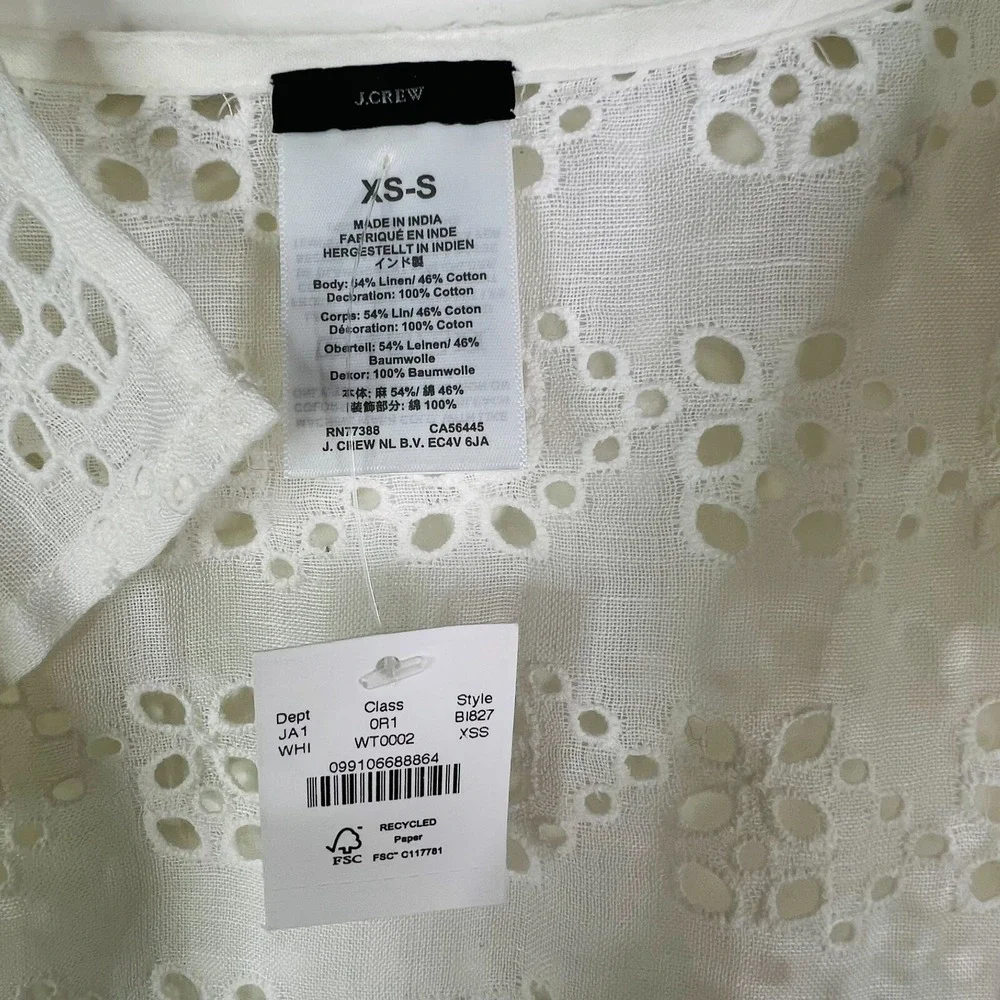 J.Crew Eyelet Wrap Womens XS/S White NEW Linen‎ Blend Fringe Coverup BI827